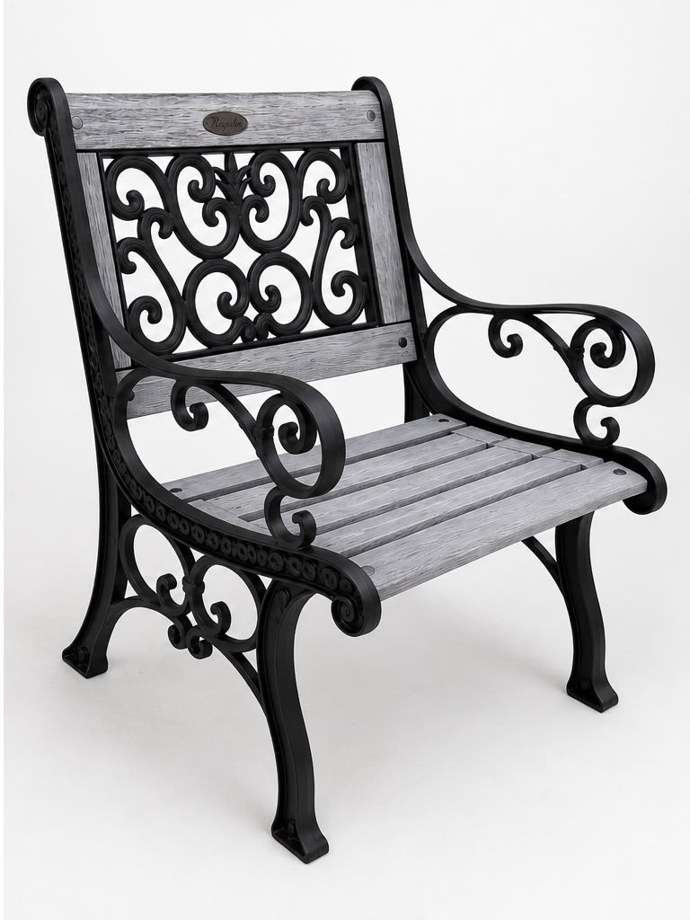 Chair refinished in matte black, angled view